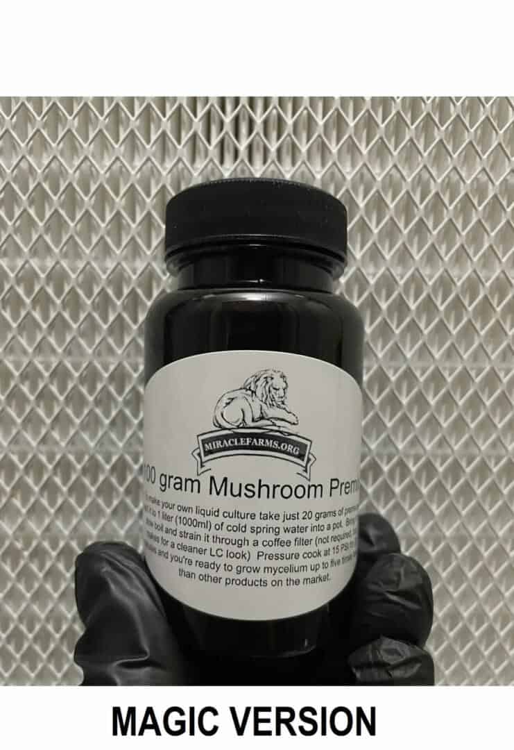 Mushroom Liquid Culture Premix 100 Gram Bottle make 5 liters of your own mushroom culture at home grow 5X faster than any other pre mix on the market